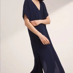 Aritzia Babaton V Neck Short Sleeves Navy Maxi Split Dress